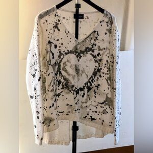 Wooden Ships Knit Sweater with Black Splatter Heart Size Small
